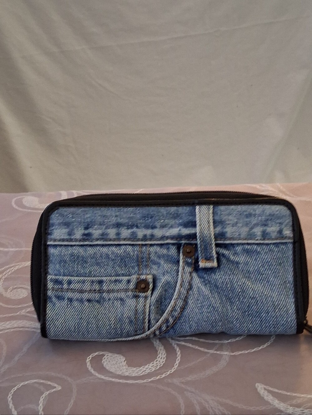 Blue Bijoux De Ja Denium Clutch Zip Around Wallet